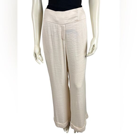 Black Label BCBG Max Azaria Wide Leg Ivory Shimmer Wide Waistband Dress Pants 10 - Picture 8 of 15